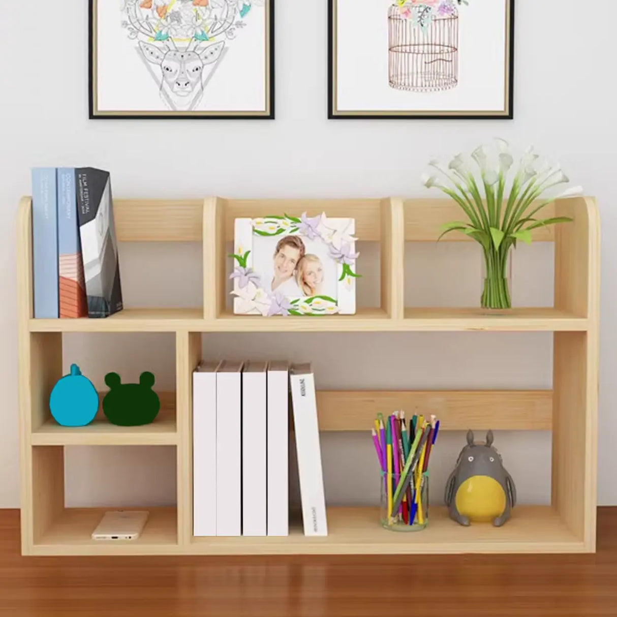 Natural Finish Open Casual Timber Storage Bookcase Image - 4