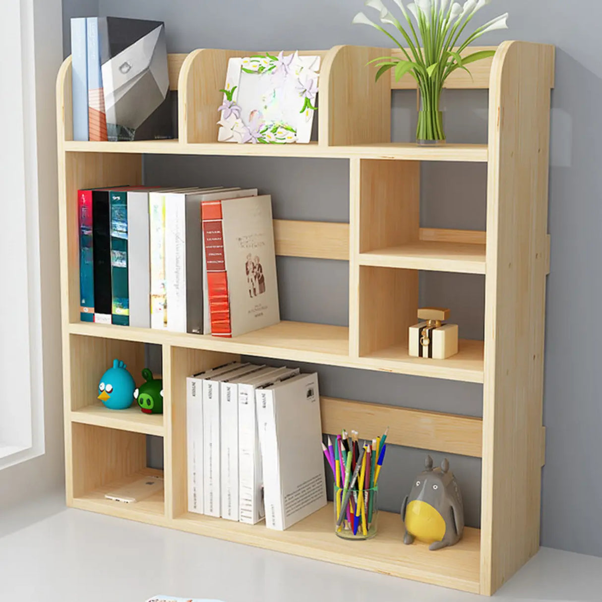 Natural Finish Open Casual Timber Storage Bookcase Image - 5