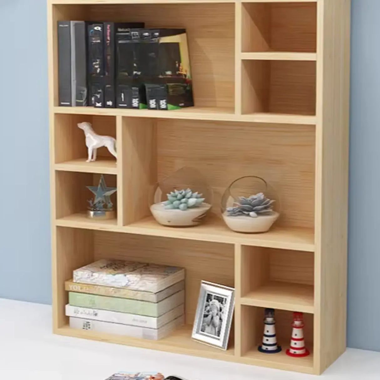 Natural Finish Open Casual Timber Storage Bookcase Image - 6