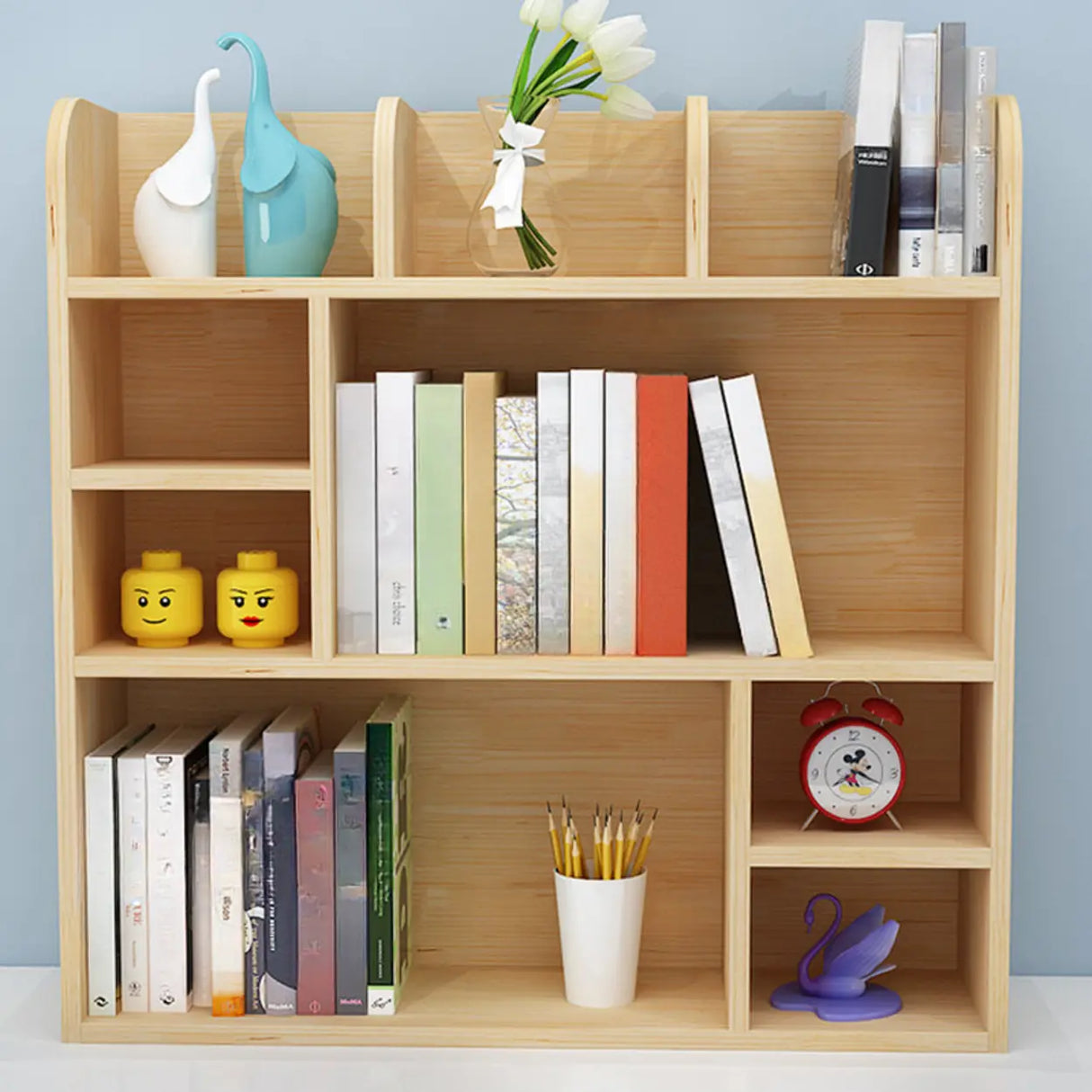 Natural Finish Open Casual Timber Storage Bookcase Image - 7