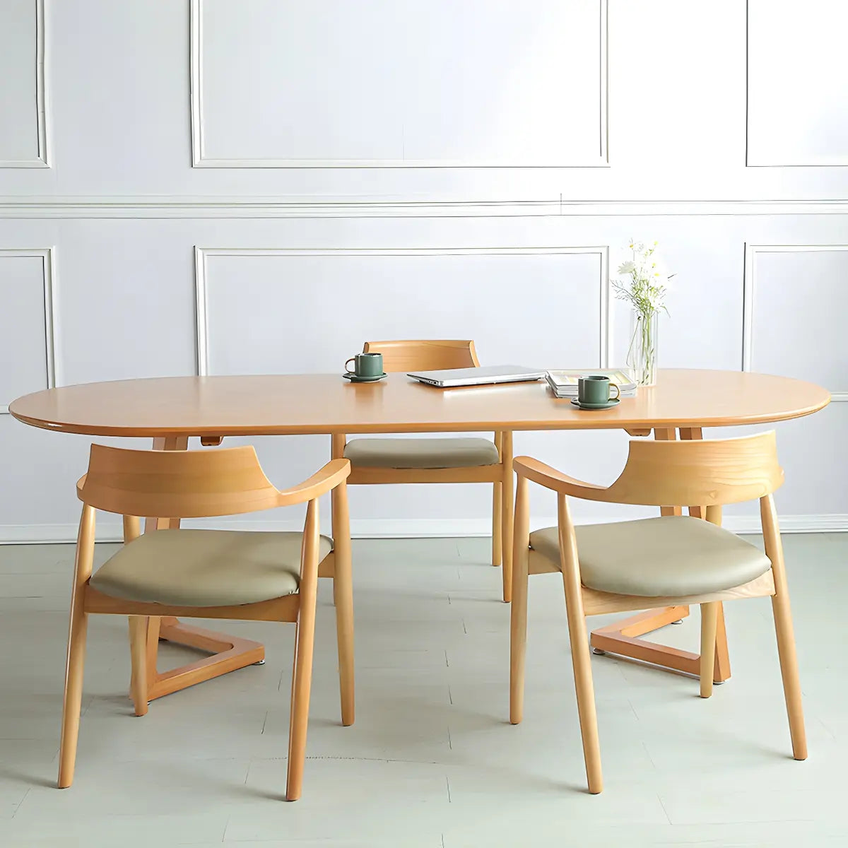 Natural Finish Oval Pine Sled Conference Desk 6-Person Image - 10