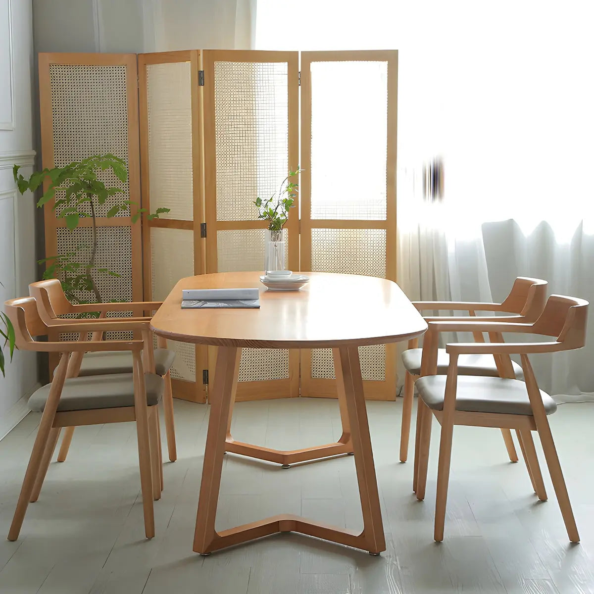 Natural Finish Oval Pine Sled Conference Desk 6-Person Image - 13