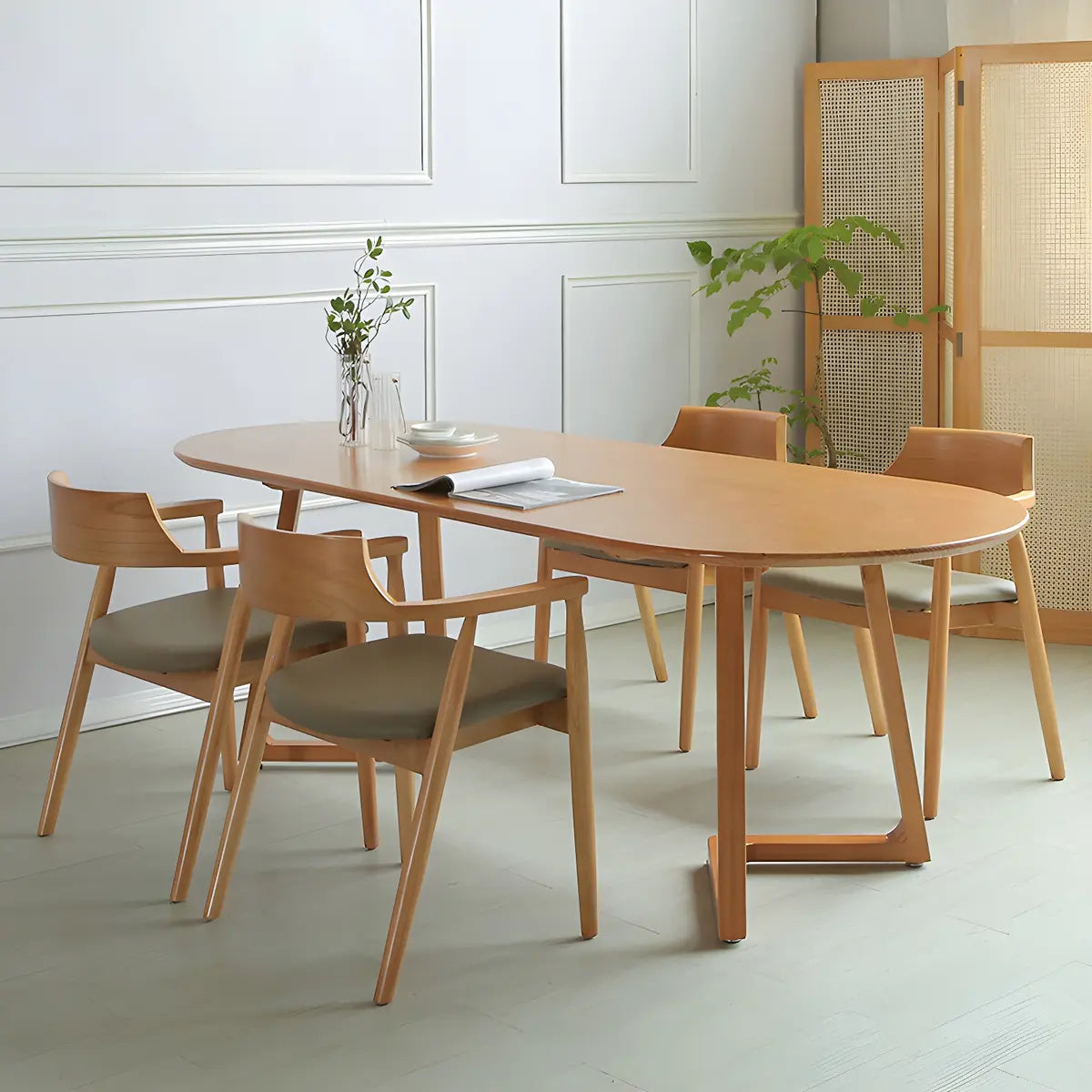 Natural Finish Oval Pine Sled Conference Desk 6-Person Image - 14