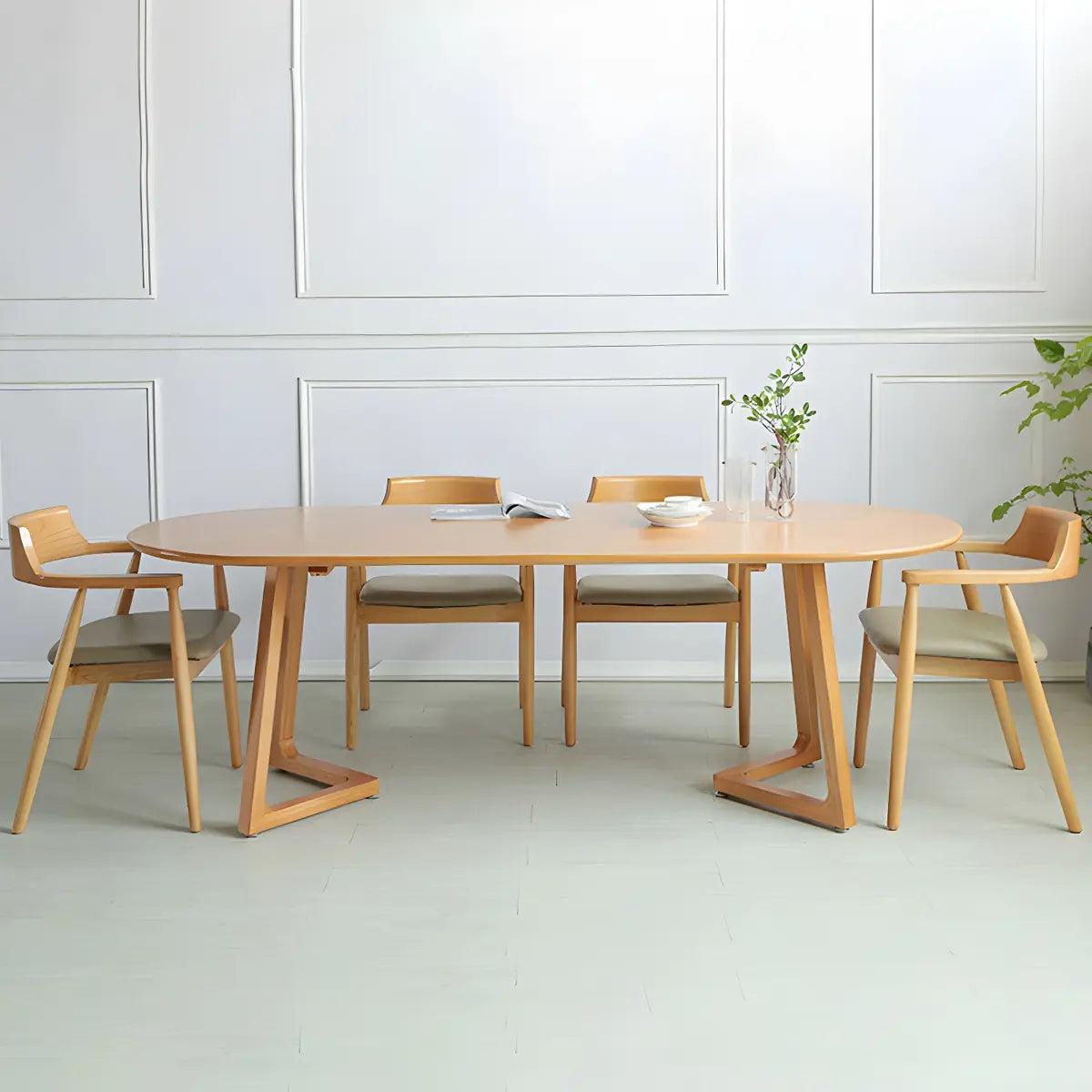 Natural Finish Oval Pine Sled Conference Desk 6-Person Image - 15