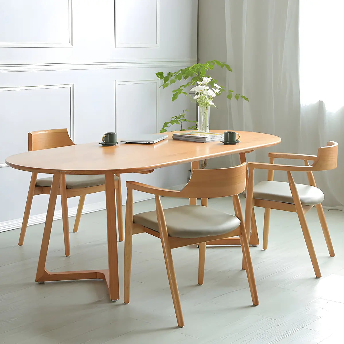 Natural Finish Oval Pine Sled Conference Desk 6-Person Image - 2