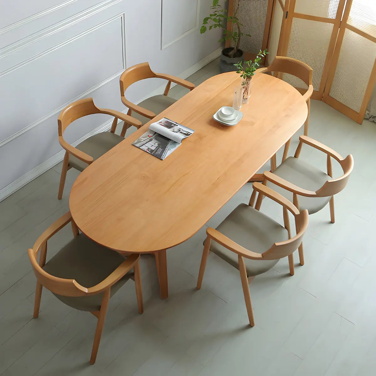 Natural Finish Oval Pine Sled Conference Desk 6-Person Image - 4