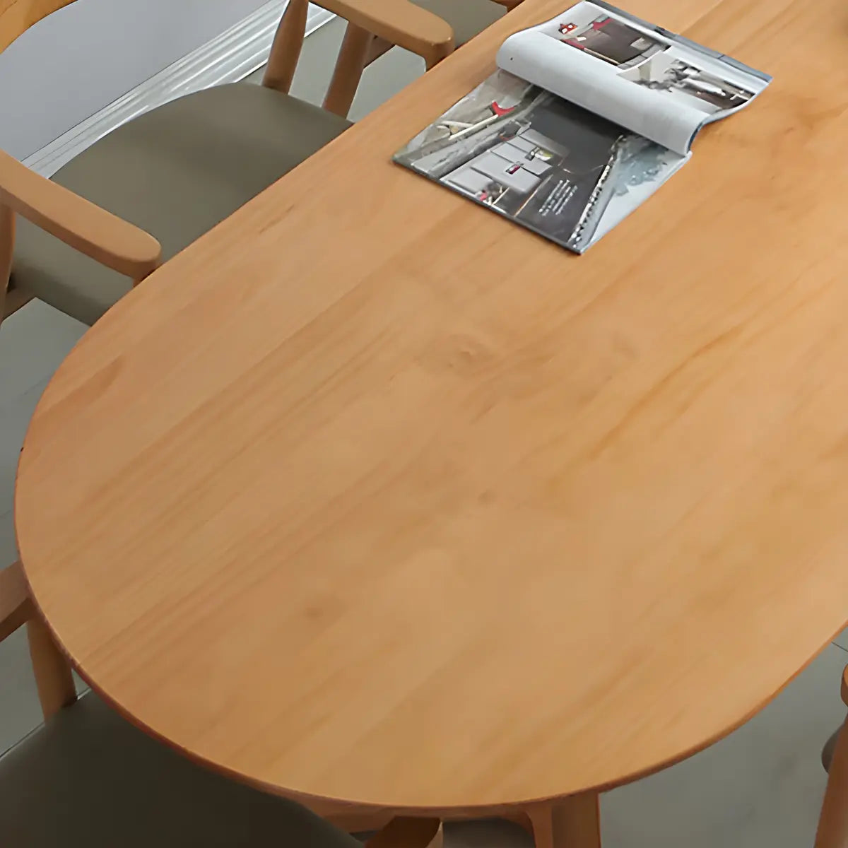 Natural Finish Oval Pine Sled Conference Desk 6-Person Image - 6