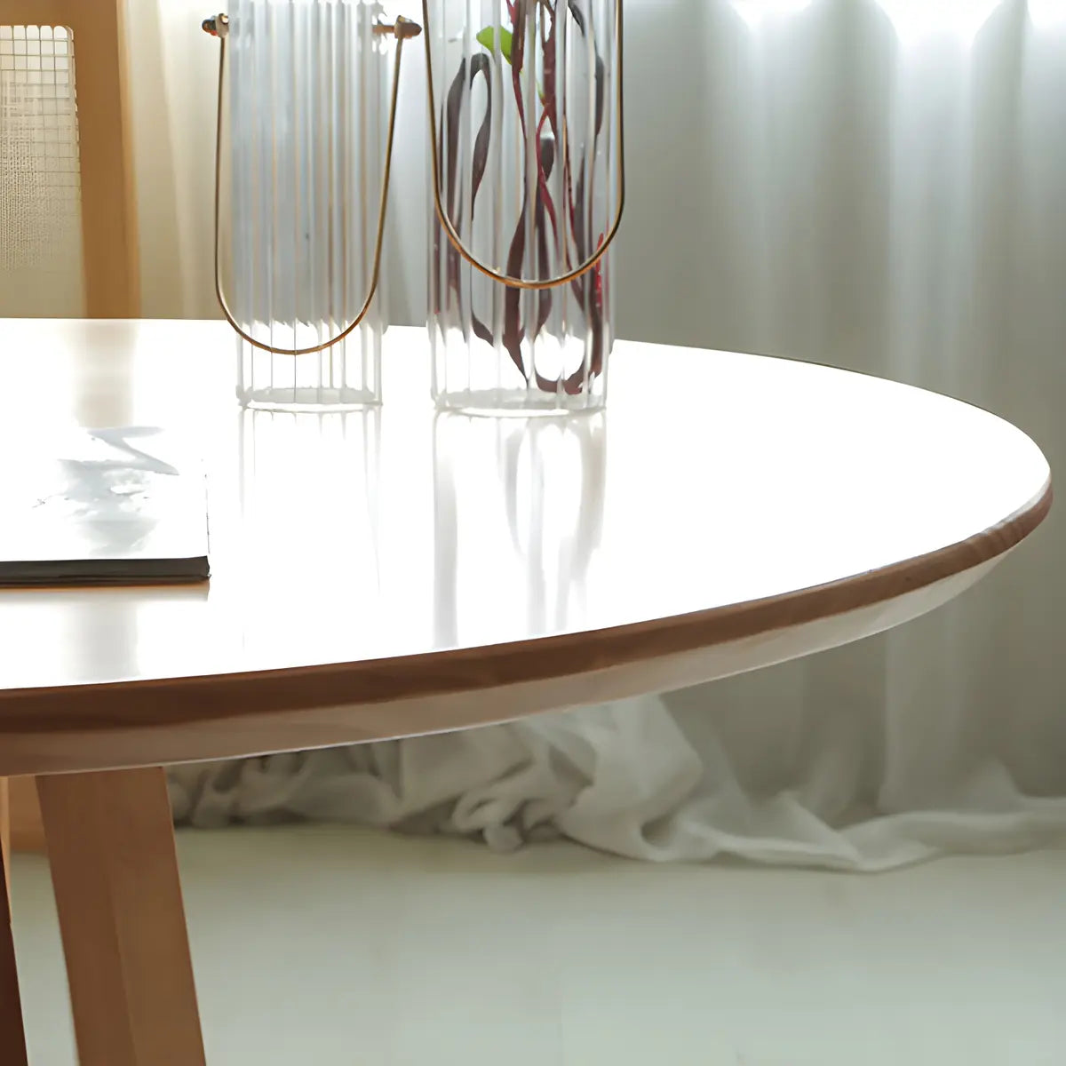 Natural Finish Oval Pine Sled Conference Desk 6-Person Image - 8