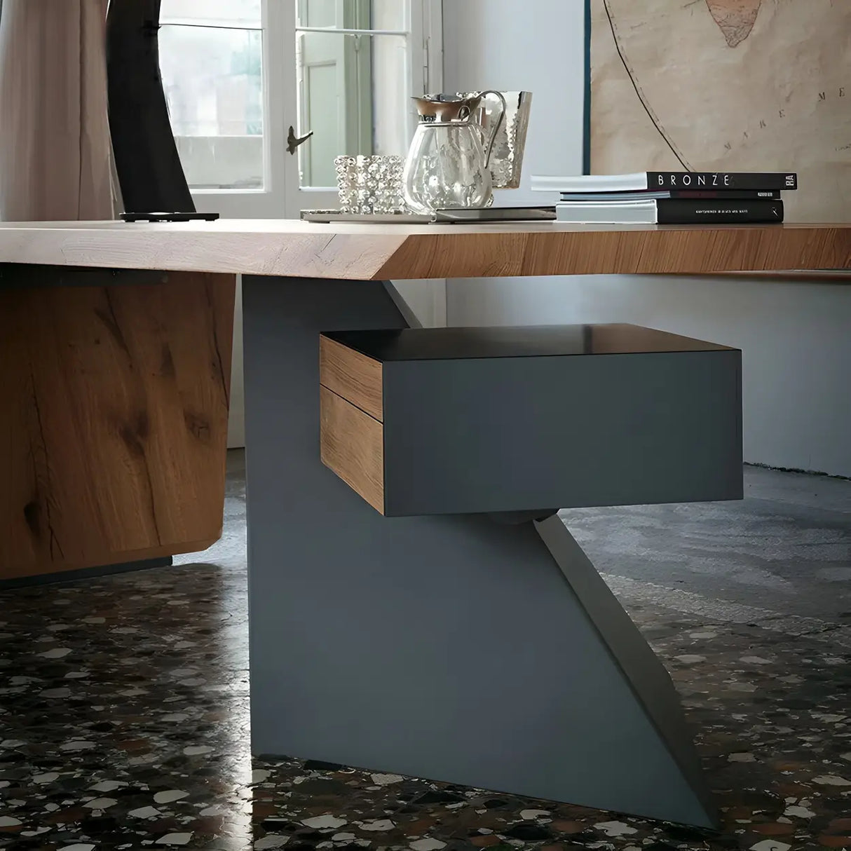 Natural Finish Pine Wood Pedestal Reception Desk Image - 6