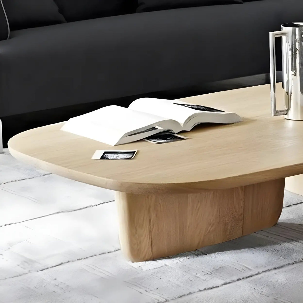 Natural Finish Pine Wood Rectangular Coffee Table Image - 6