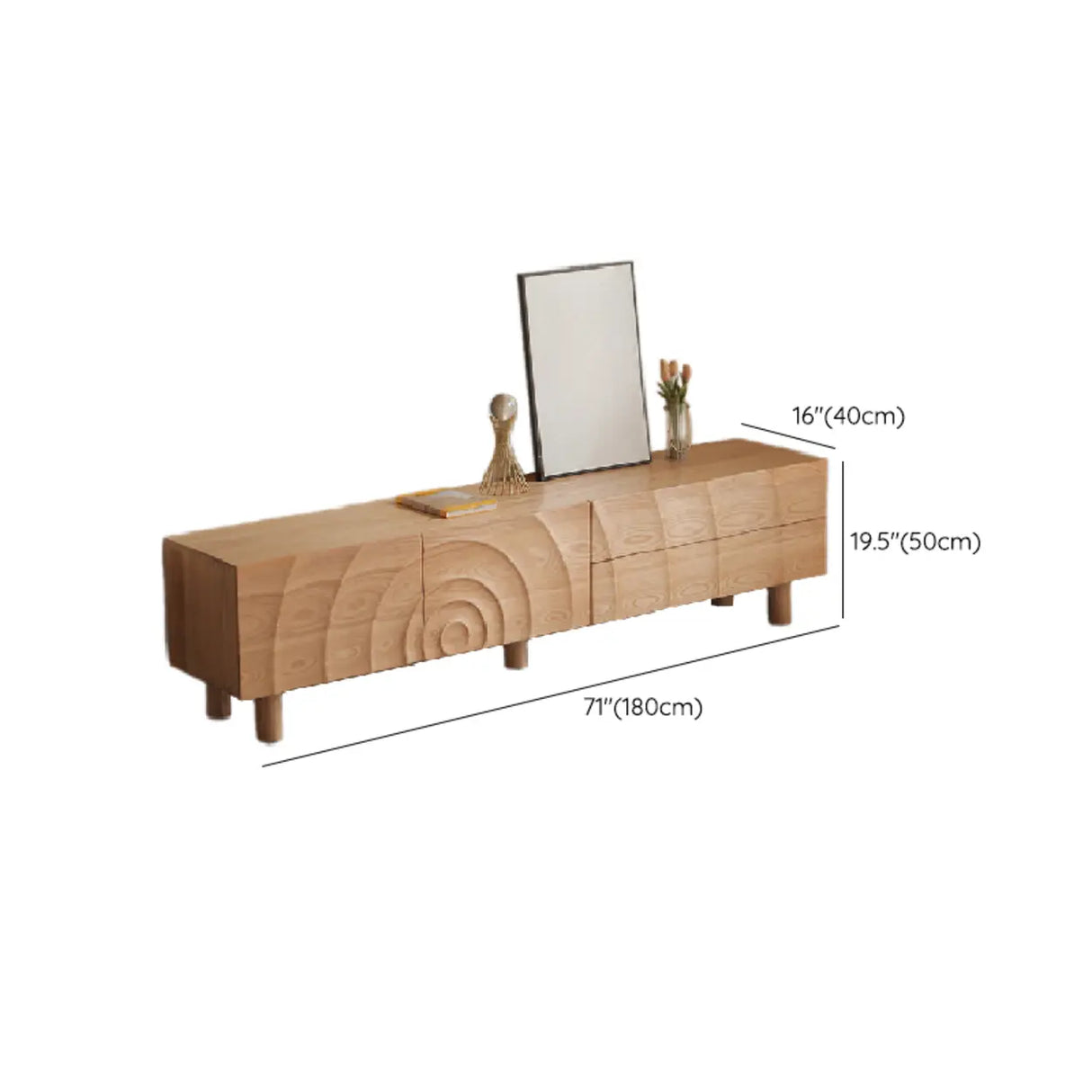 Natural Finish Pine Wood TV Stand with Cabinet Drawers Image - 15