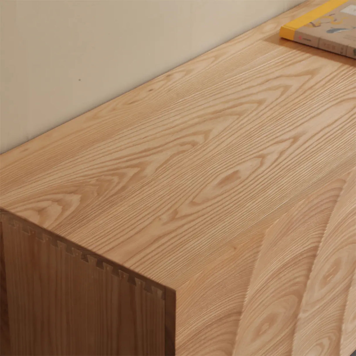 Natural Finish Pine Wood TV Stand with Cabinet Drawers Image - 2