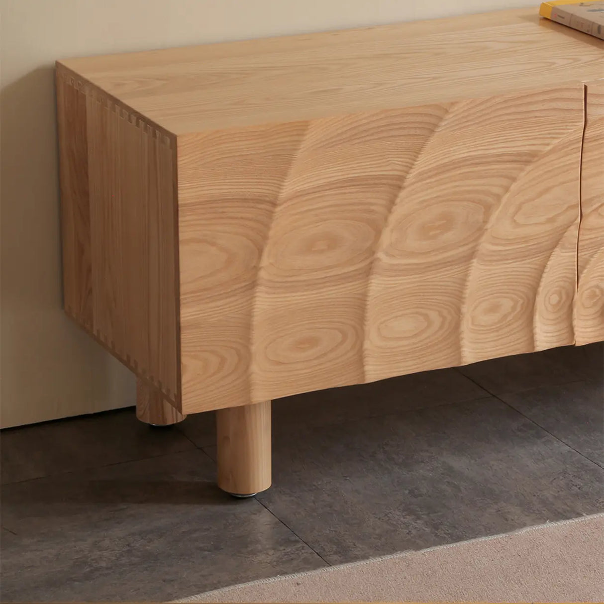 Natural Finish Pine Wood TV Stand with Cabinet Drawers Image - 3