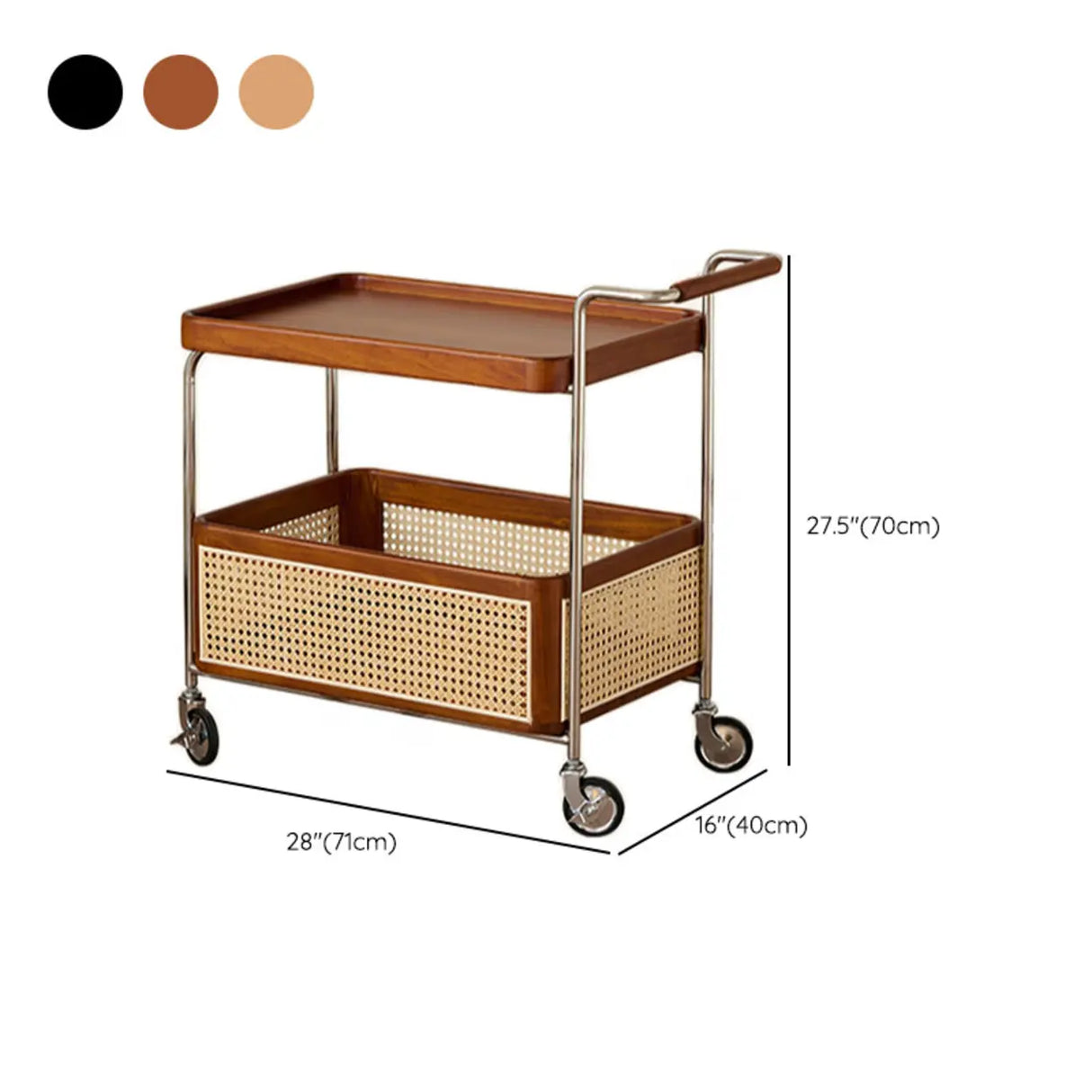 Natural Finish Portable Rectangular Wood Bar Cart Side Table