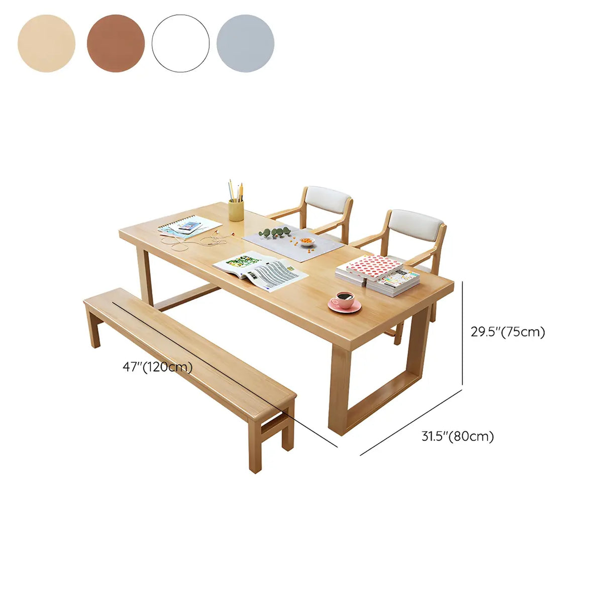 Natural Finish Rectangle Rubberwood Sled Writing Desk