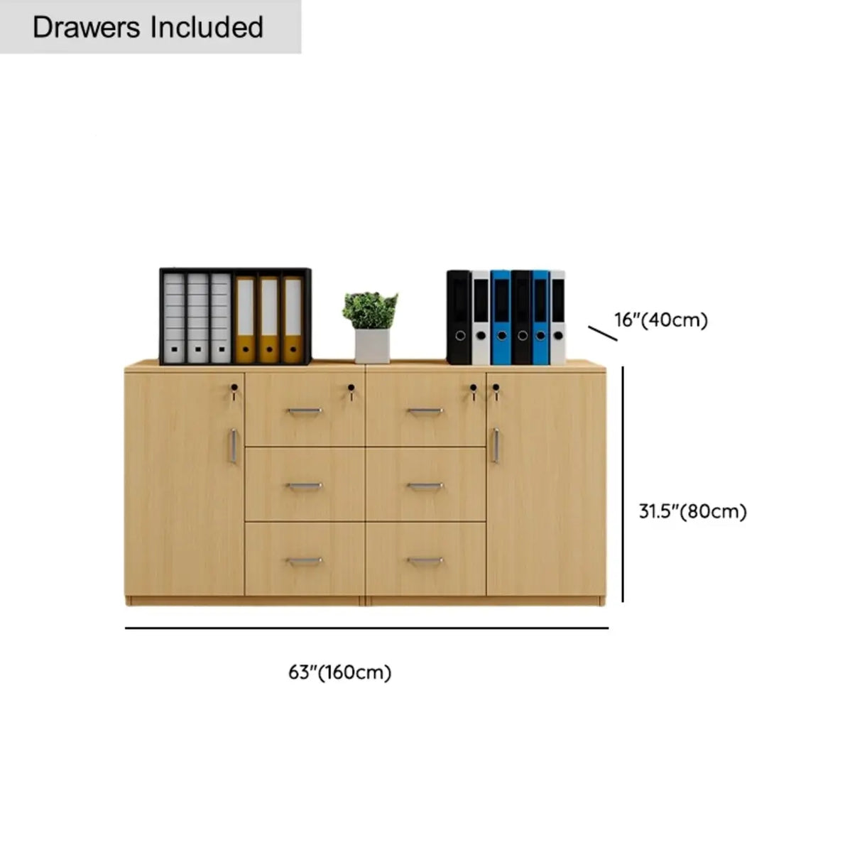 Natural Finish Rectangle Wood Drawer Lockable Filing