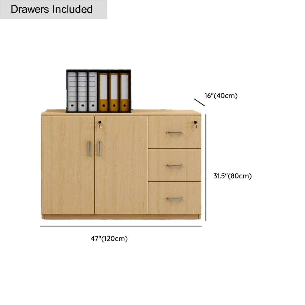 Natural Finish Rectangle Wood Drawer Lockable Filing Image - 15