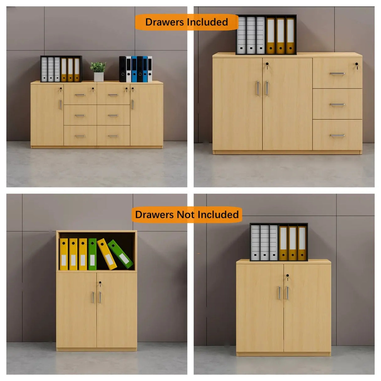 Natural Finish Rectangle Wood Drawer Lockable Filing Image - 5