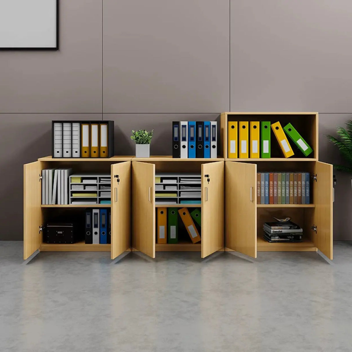 Natural Finish Rectangle Wood Drawer Lockable Filing Image - 7