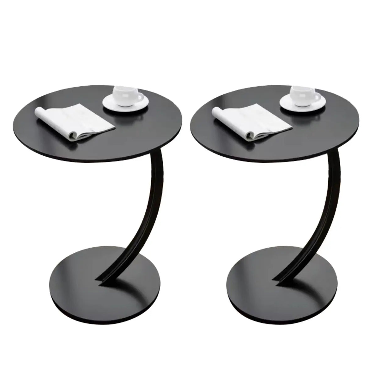 Natural Finish Round Wood Metal Base C-Shaped Side Table Image - 11