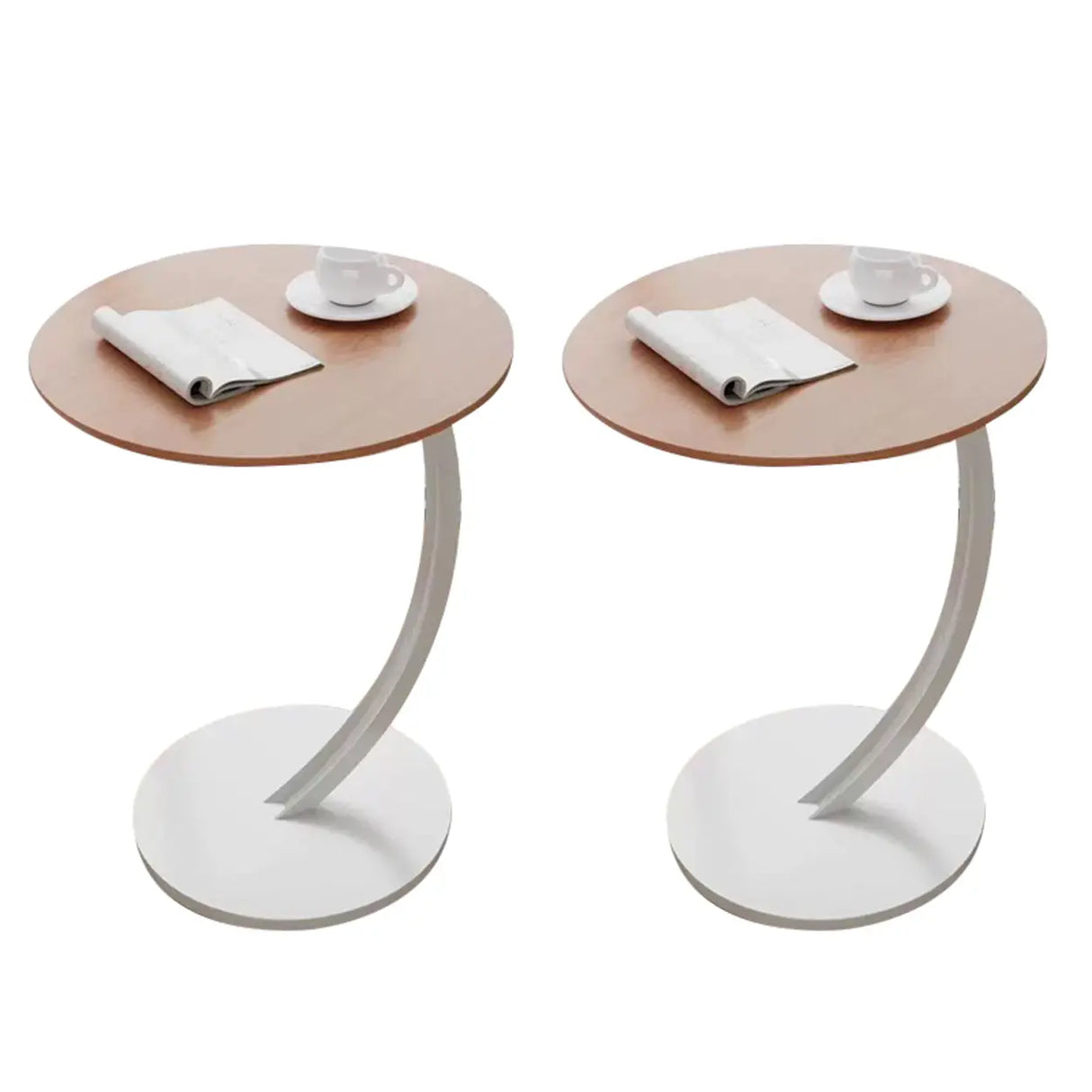 Natural Finish Round Wood Metal Base C-Shaped Side Table Image - 13