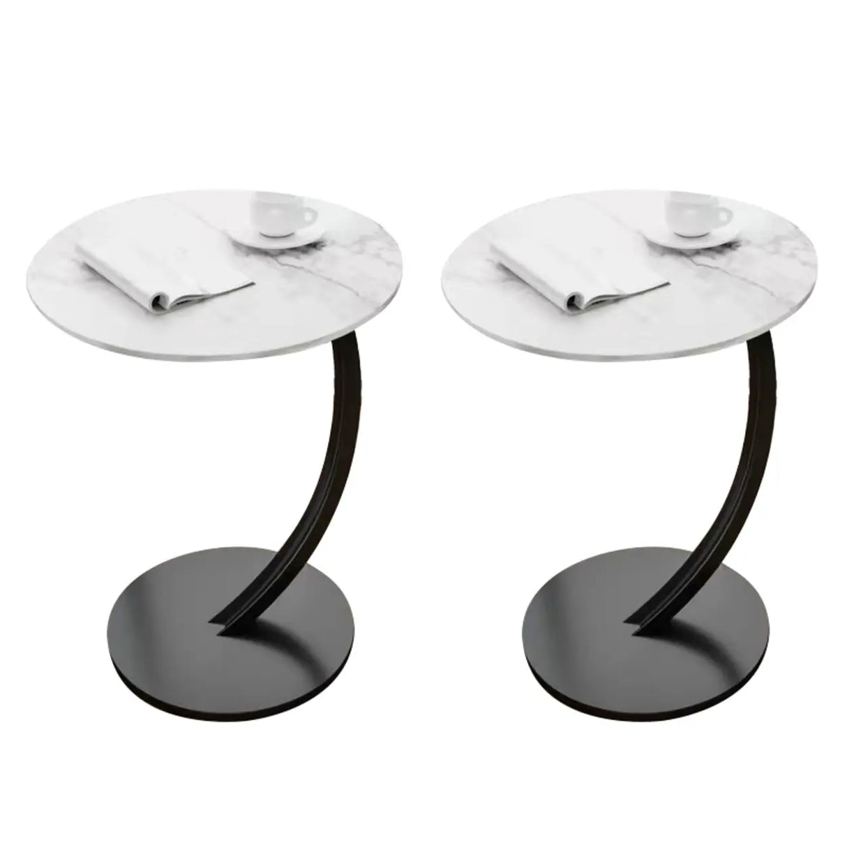 Natural Finish Round Wood Metal Base C-Shaped Side Table Image - 15