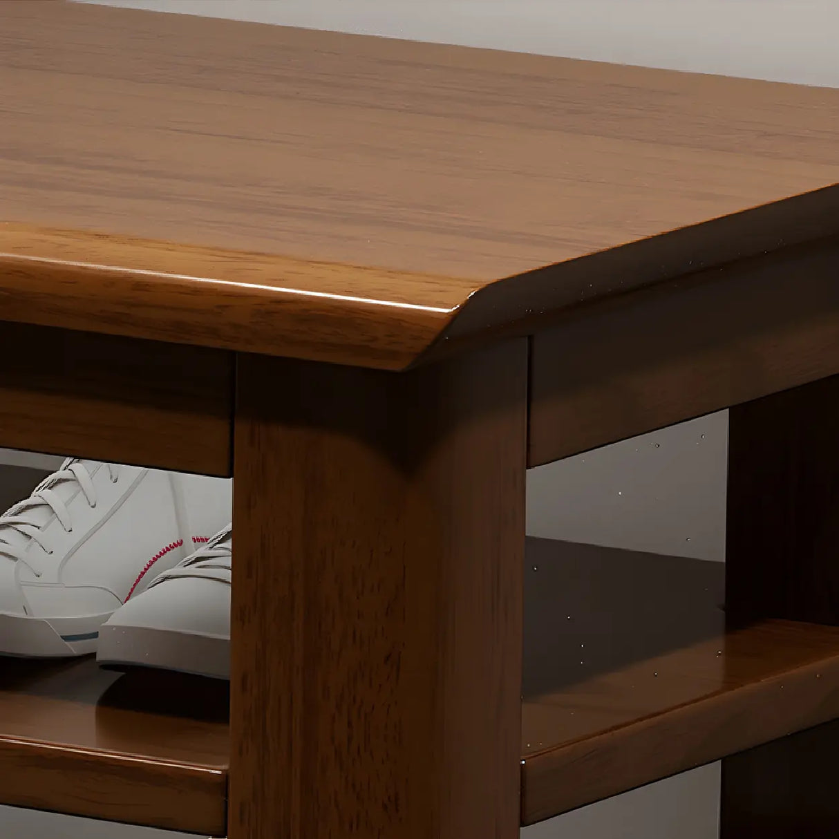 Natural Finish Rubberwood Entryway Bench with Shelves Image - 10