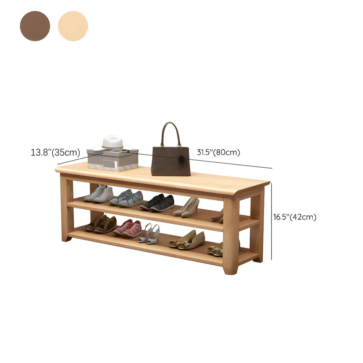 Natural Finish Rubberwood Entryway Bench with Shelves Image - 14