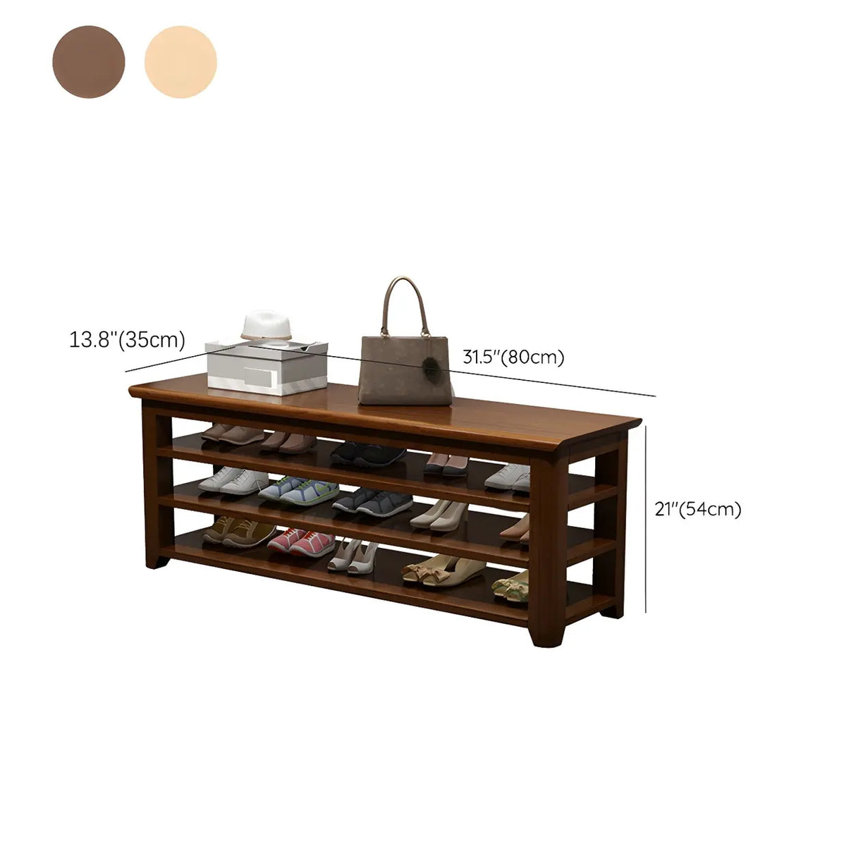 Natural Finish Rubberwood Entryway Bench with Shelves Image - 18