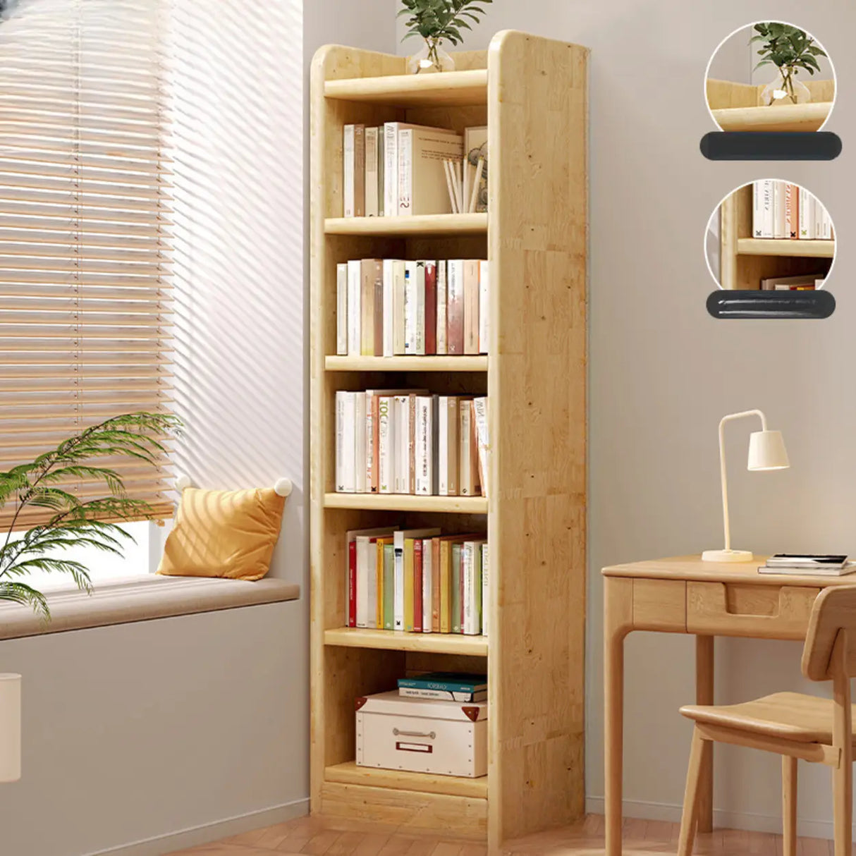 Natural Finish Rustic Rectangular Wood Narrow Bookcase Image - 15