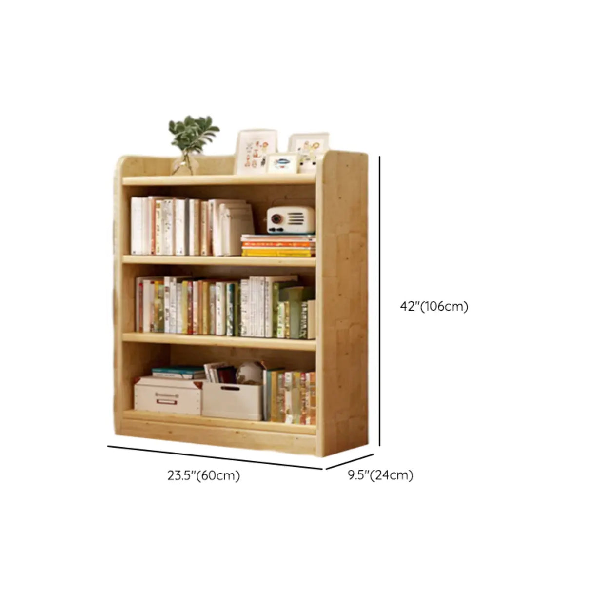 Natural Finish Rustic Rectangular Wood Narrow Bookcase Image - 17