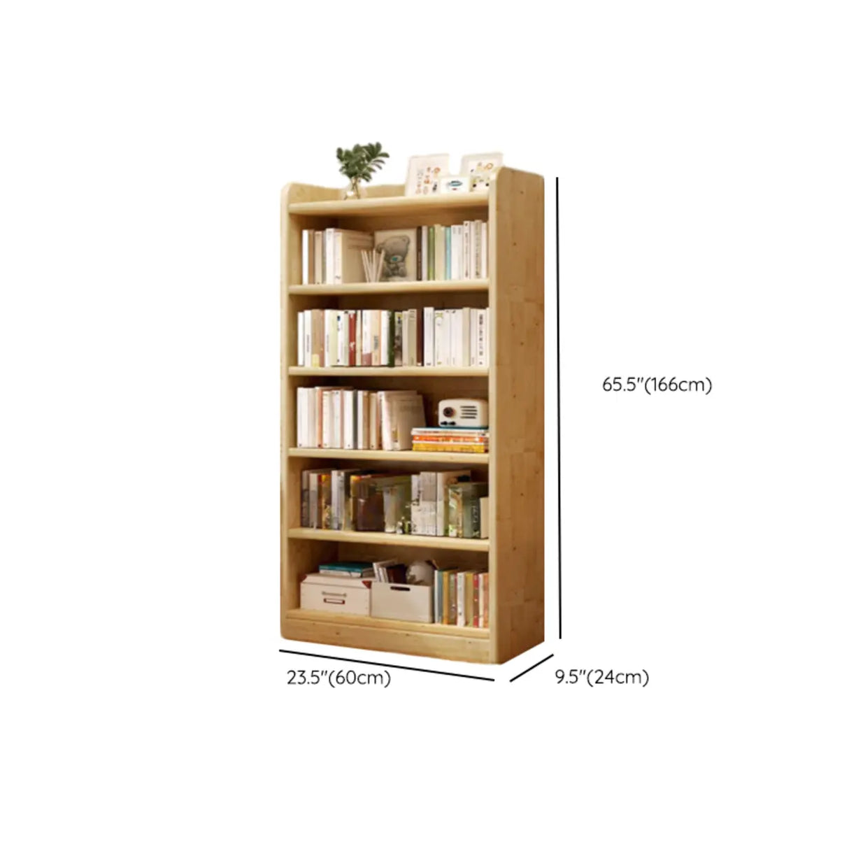 Natural Finish Rustic Rectangular Wood Narrow Bookcase Image - 24