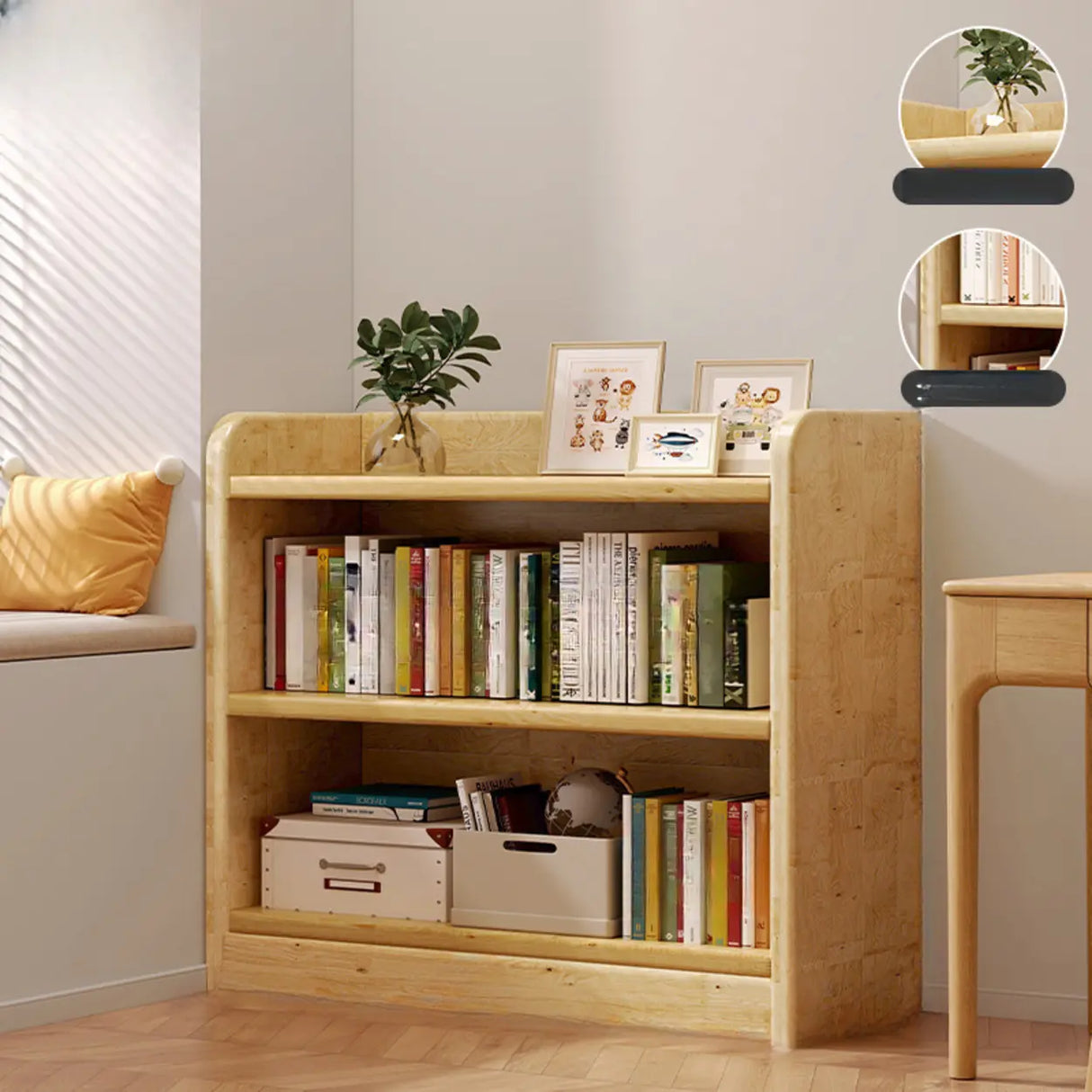 Natural Finish Rustic Rectangular Wood Narrow Bookcase Image - 4