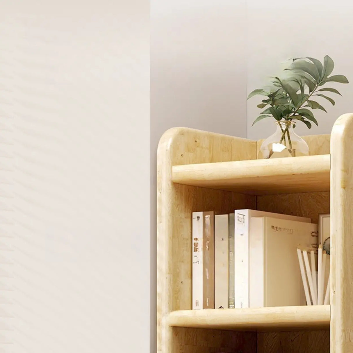 Natural Finish Rustic Rectangular Wood Narrow Bookcase Image - 6