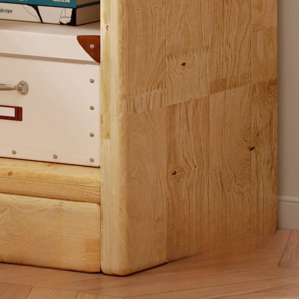 Natural Finish Rustic Rectangular Wood Narrow Bookcase Image - 7