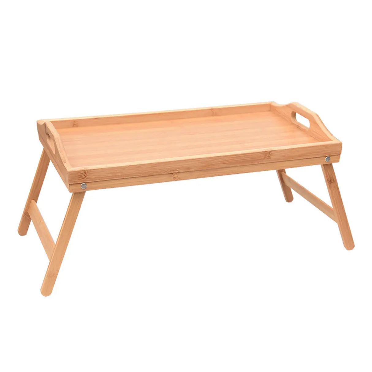 Natural Finish Small Single Folding Bamboo Tray Desk Image - 2
