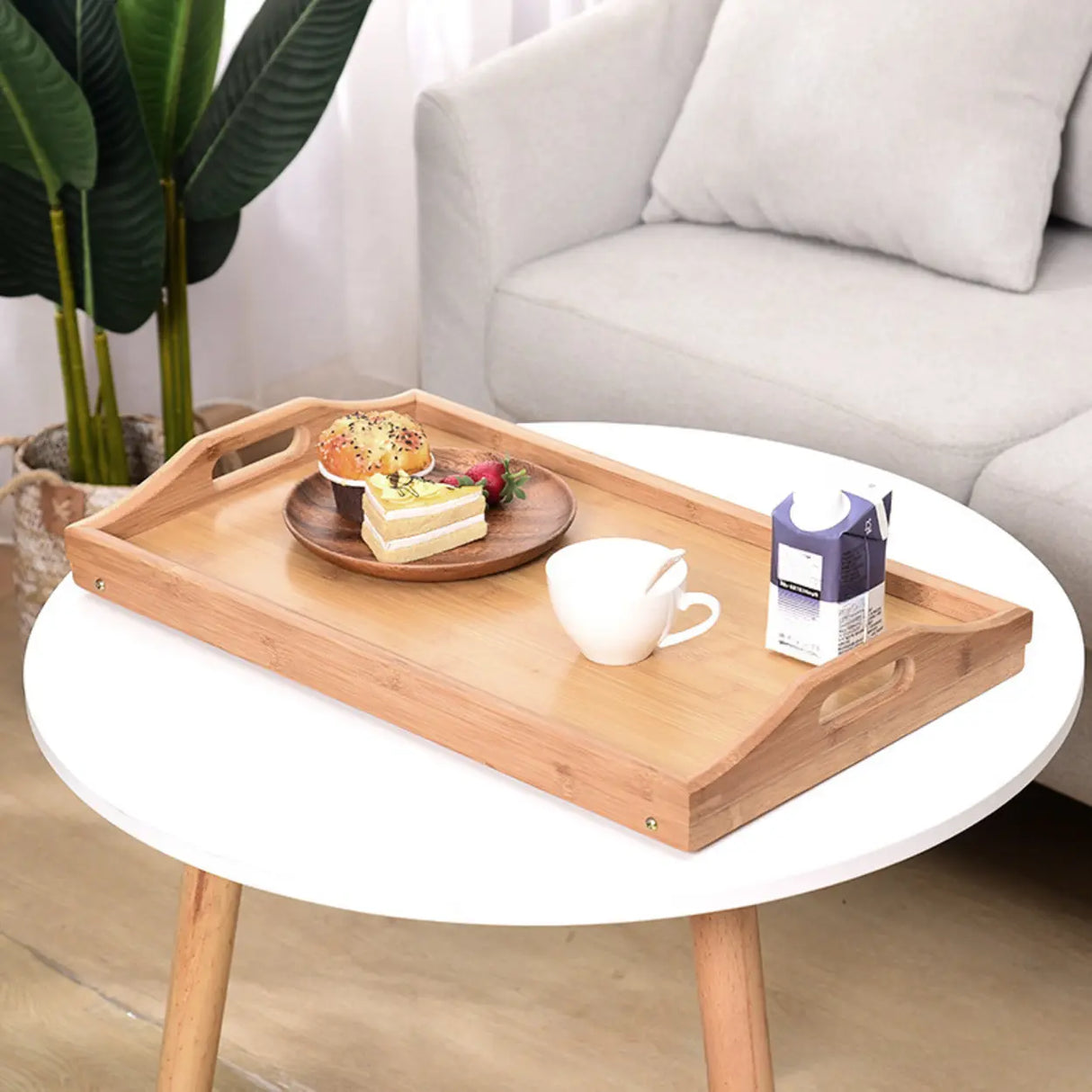 Natural Finish Small Single Folding Bamboo Tray Desk Image - 4