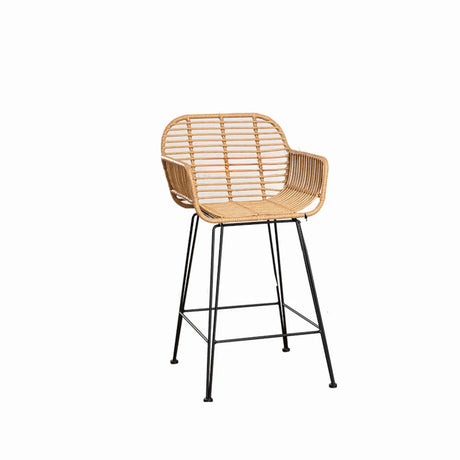 Natural Finish Square Bar Stool with Metal Four Legs Image - 2