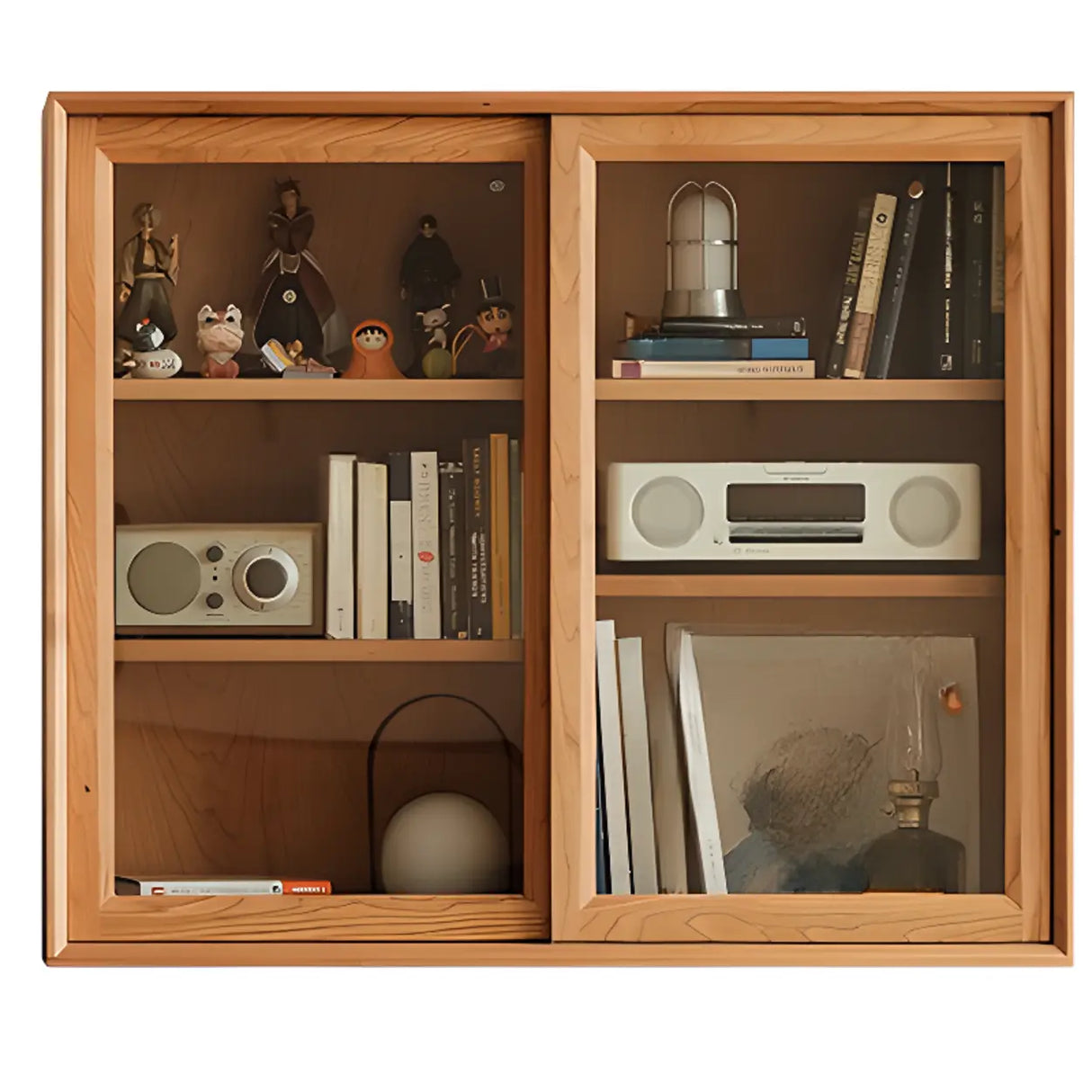 Natural Finish Square Oak Living Room Display Cabinet Image - 2