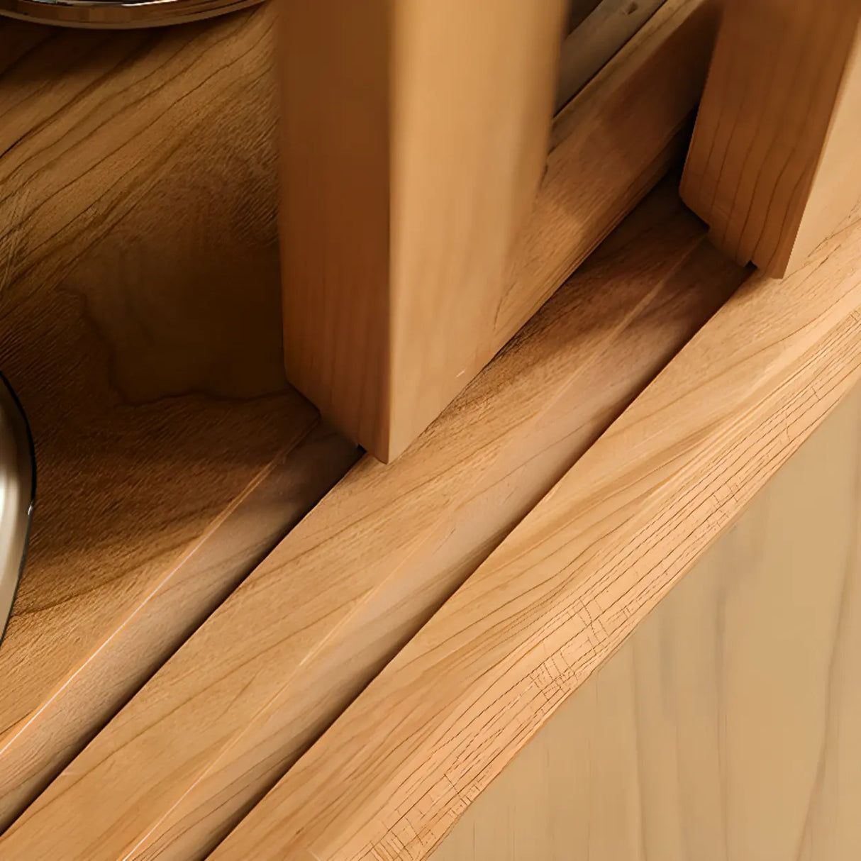 Natural Finish Square Oak Living Room Display Cabinet Image - 9