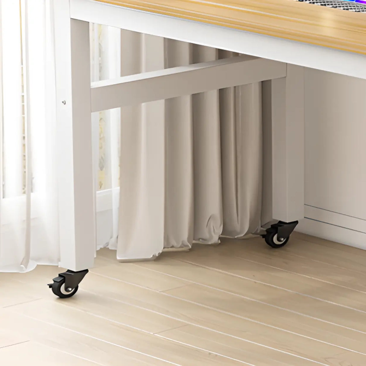 Natural Finish Standard Wood Computer Desk with casters Image - 2