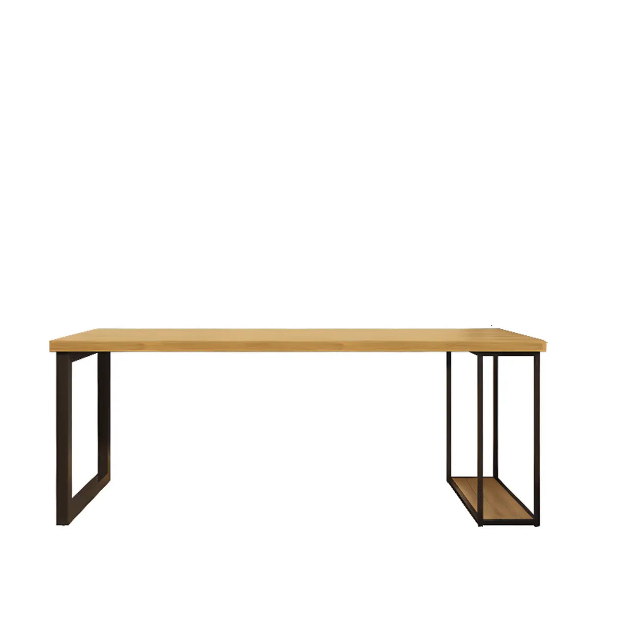 Natural Finish Standard Wood Computer Desk with Shelves Image - 7