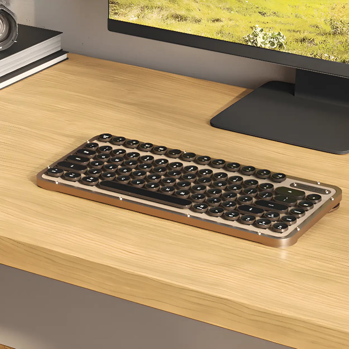 Natural Finish Standard Wood Computer Desk with Shelves Image - 8