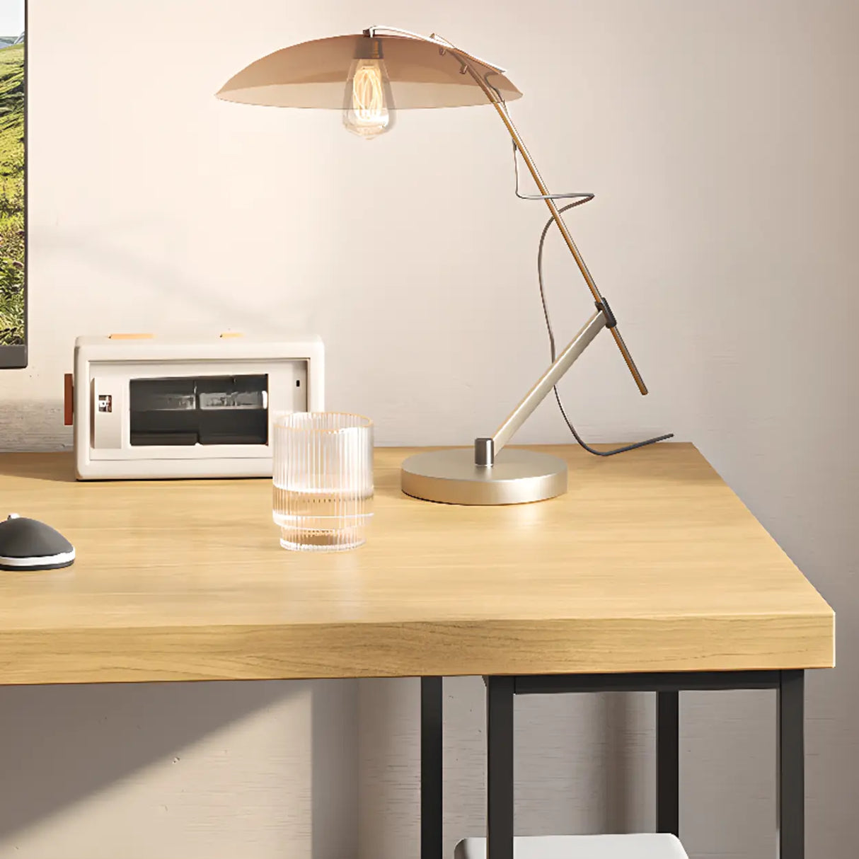 Natural Finish Standard Wood Computer Desk with Shelves Image - 9