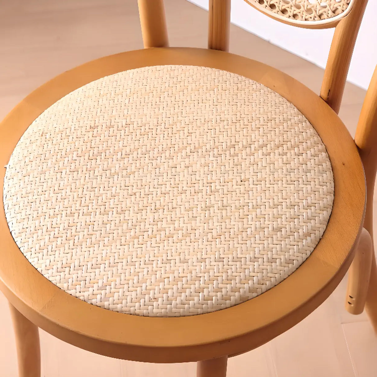 Natural Finish Windsor Back Wood Woven Dining Chair Image - 12