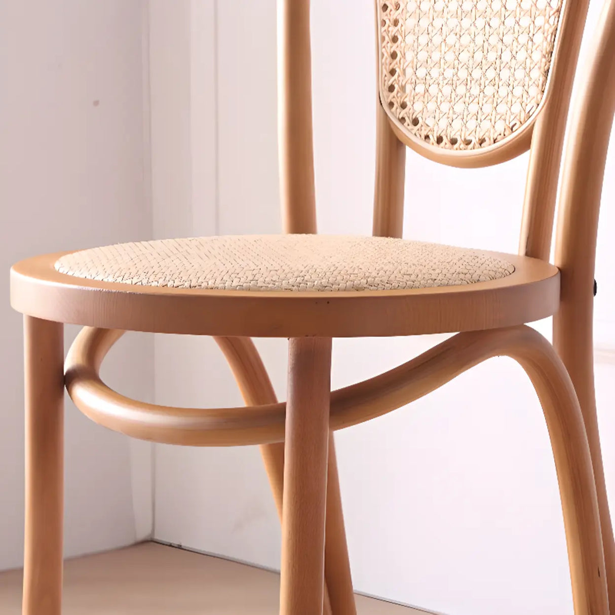 Natural Finish Windsor Back Wood Woven Dining Chair Image - 16