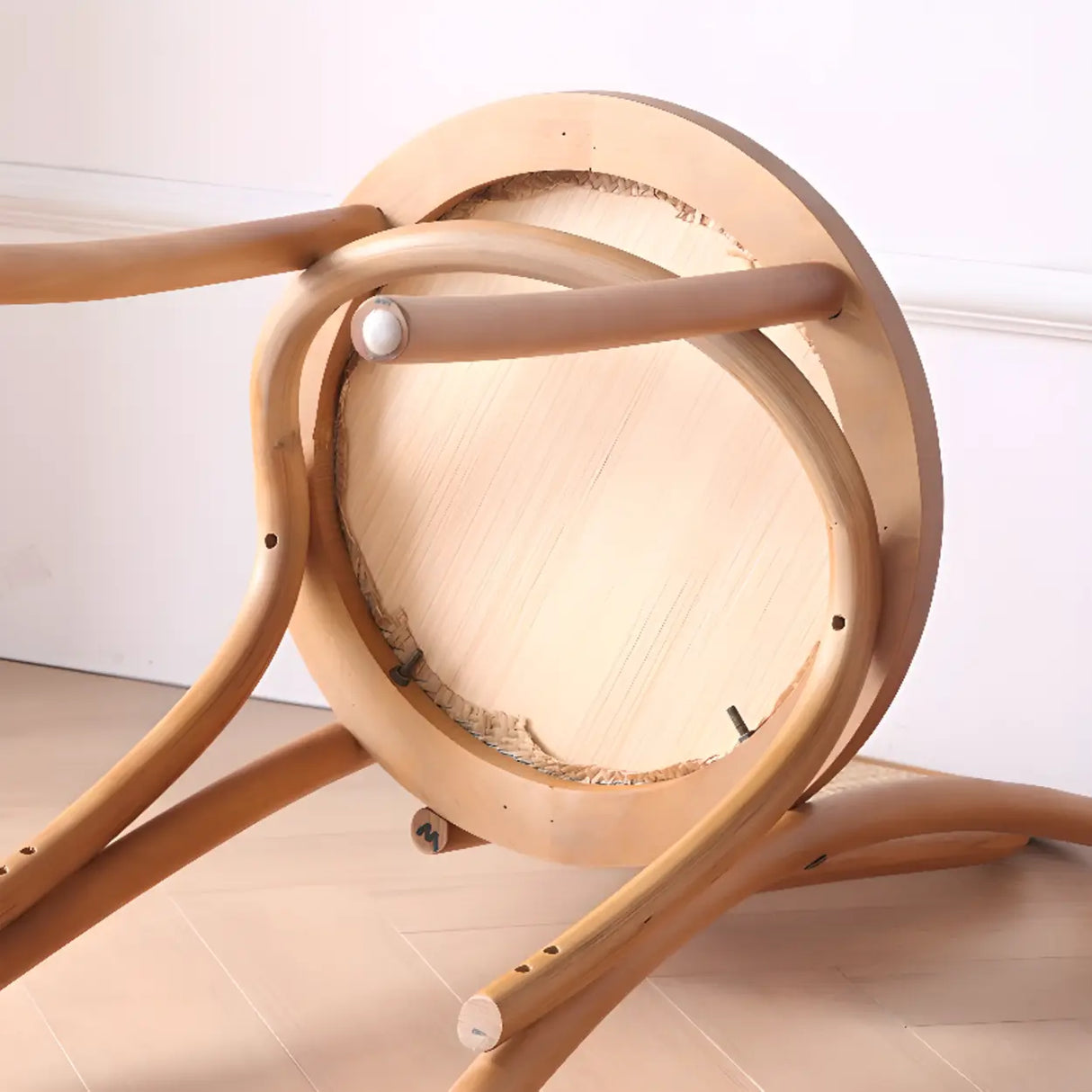 Natural Finish Windsor Back Wood Woven Dining Chair Image - 18