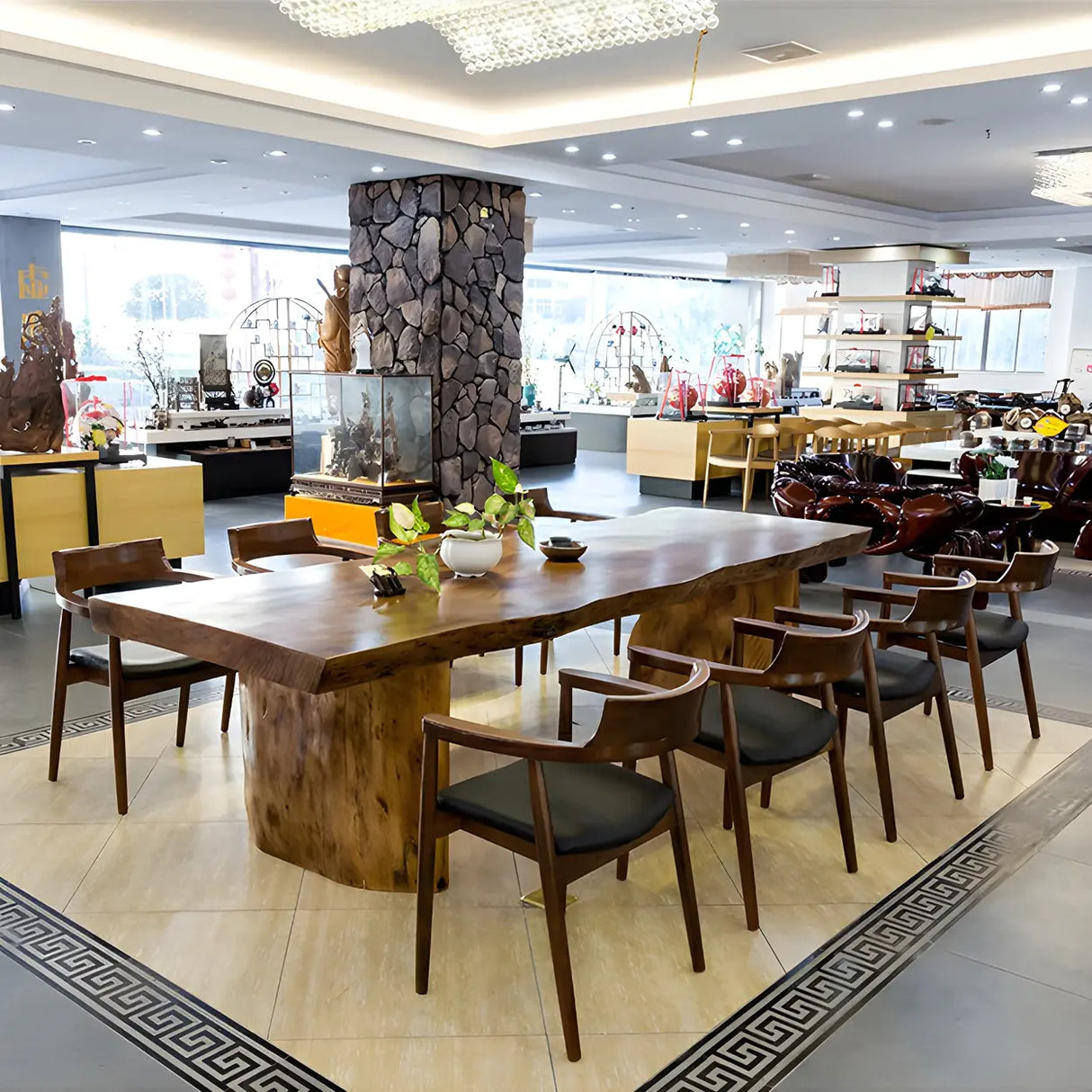 Natural Finish Wood Curved Multi-Person Meeting Desk Image - 10