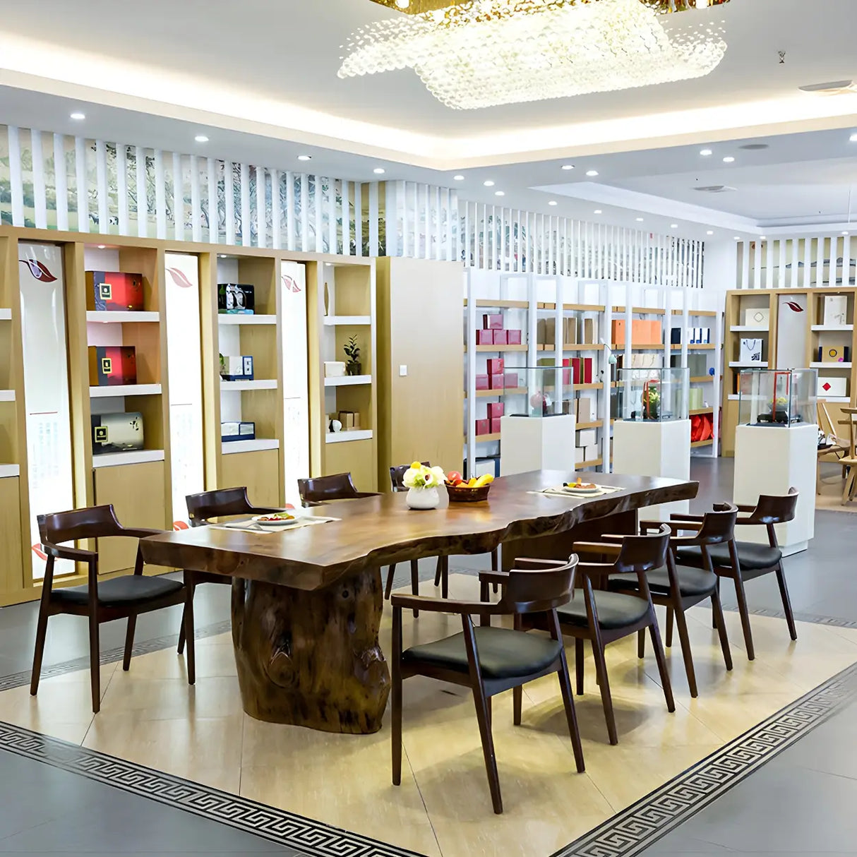 Natural Finish Wood Curved Multi-Person Meeting Desk Image - 11