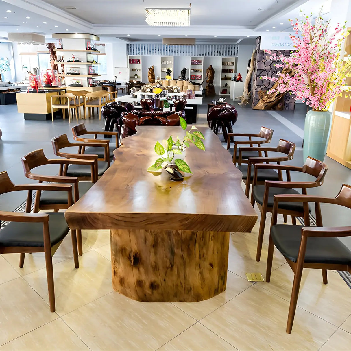 Natural Finish Wood Curved Multi-Person Meeting Desk Image - 12